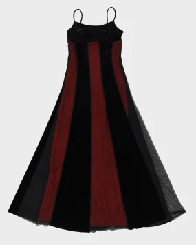 00s Burgundy And Black Velvet Sleeveless Dress - XXS