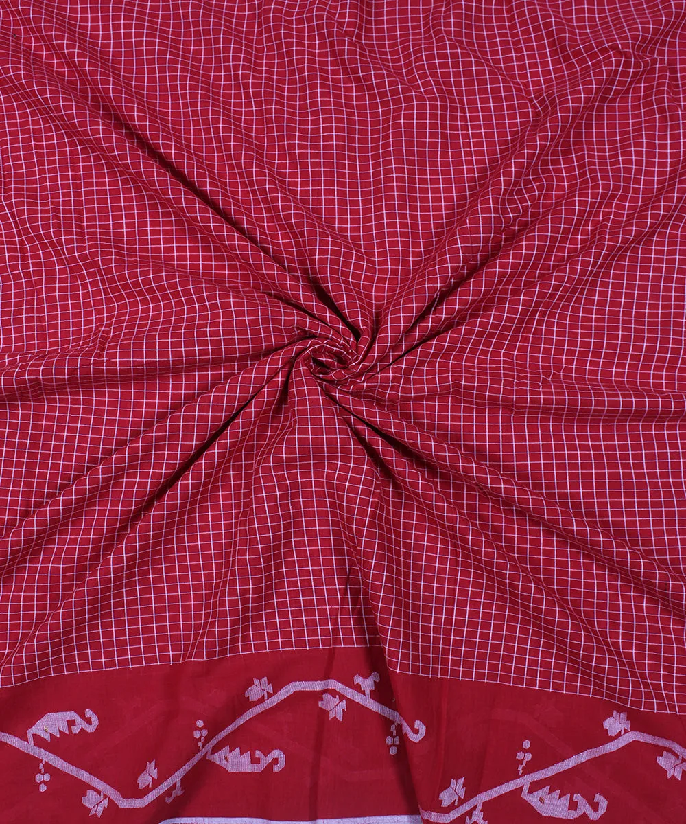 0.65m red handwoven jamdani cotton check bordered fabric