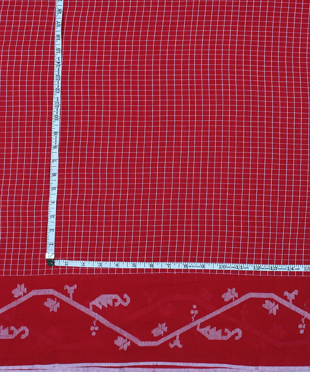 0.65m red handwoven jamdani cotton check bordered fabric