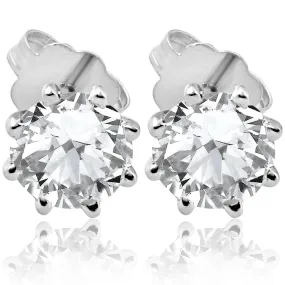 1 1/4 ct Solitaire Diamond Stud 8 Prong Earrings 14K White Gold Enhanced