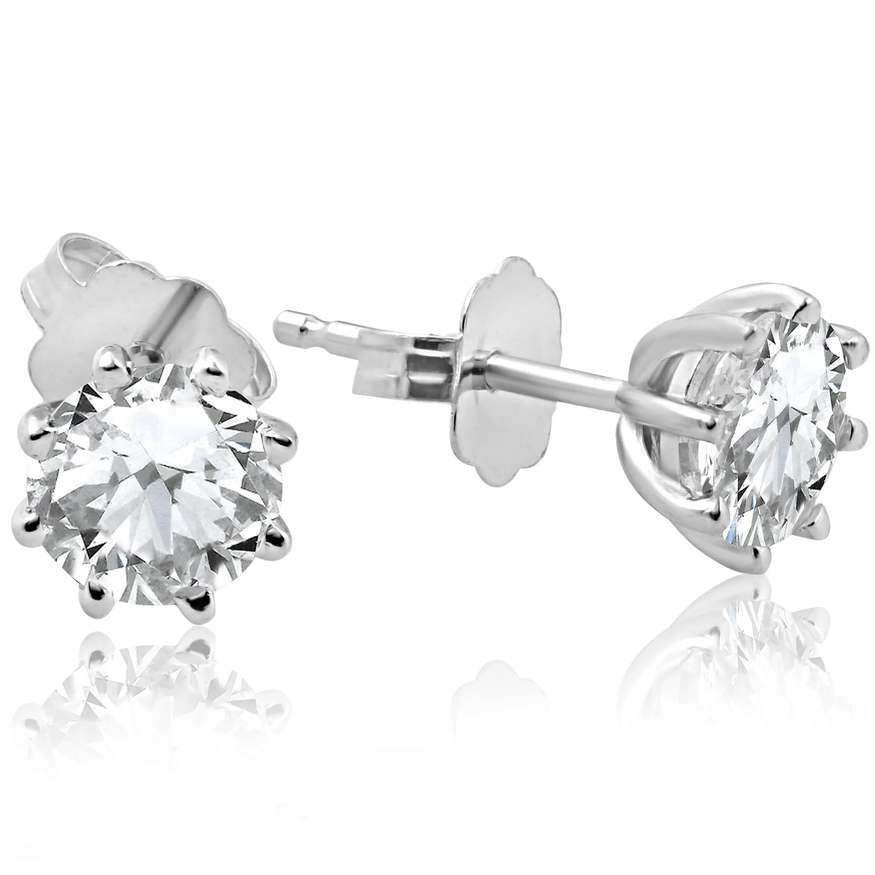 1 1/4 ct Solitaire Diamond Stud 8 Prong Earrings 14K White Gold Enhanced