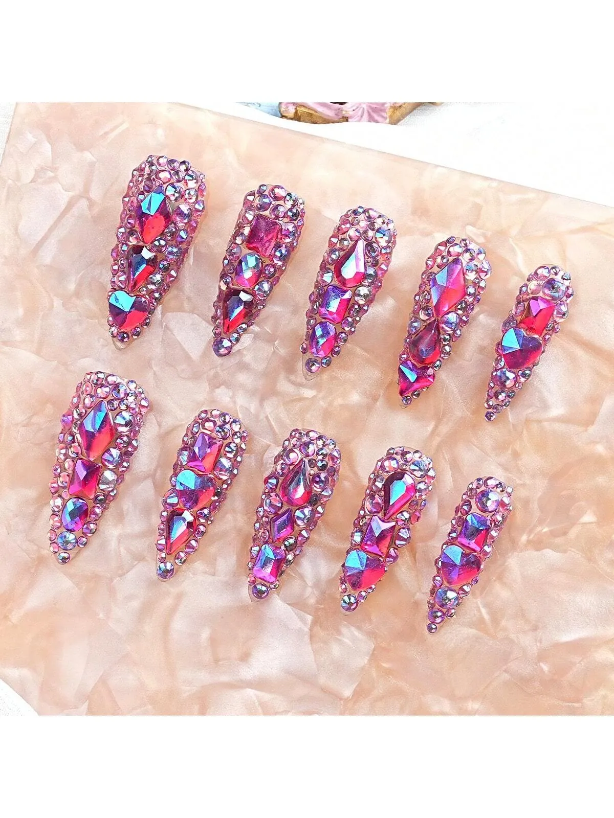 10pcs Handmade 3D Press on Rhinestone Nails