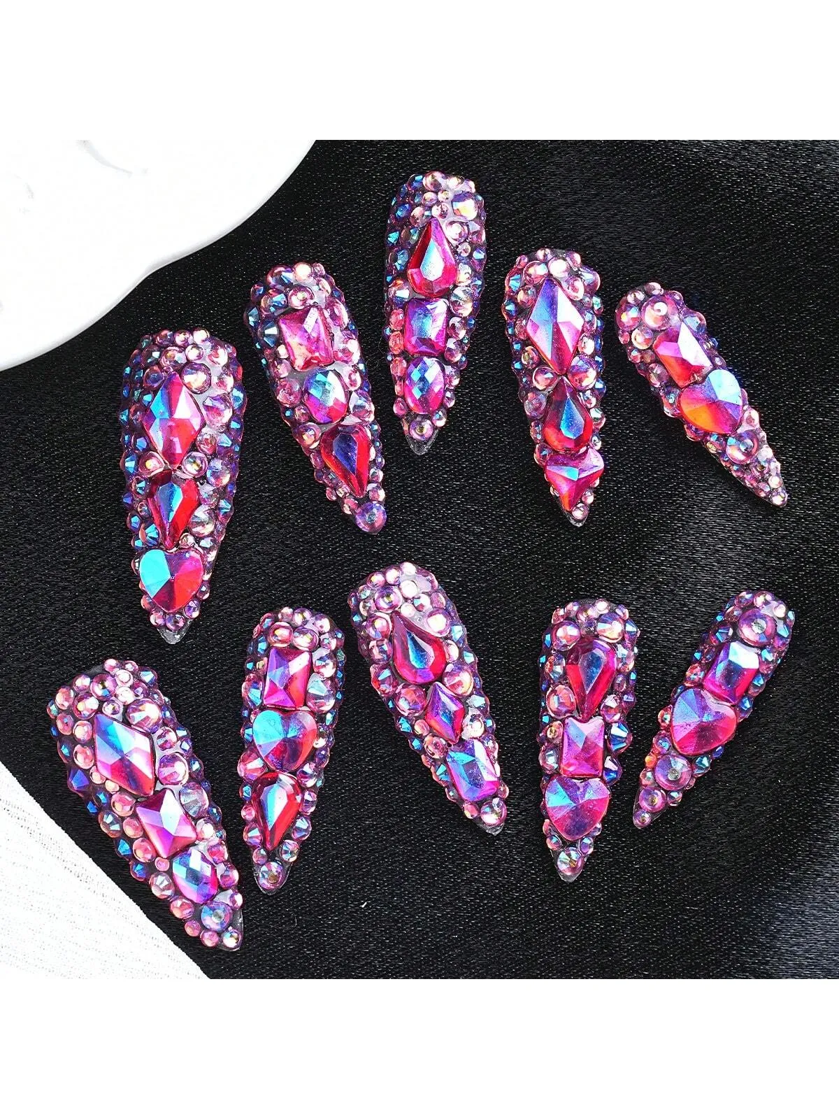 10pcs Handmade 3D Press on Rhinestone Nails