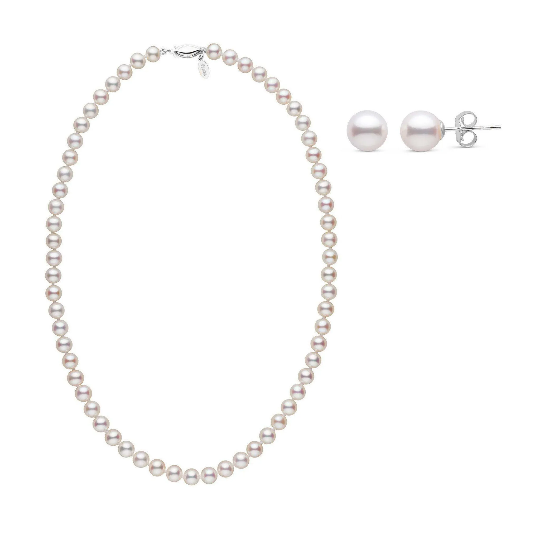 18 Inch 6.5-7.0 mm White Freshadama Pearl Necklace and Earring Set