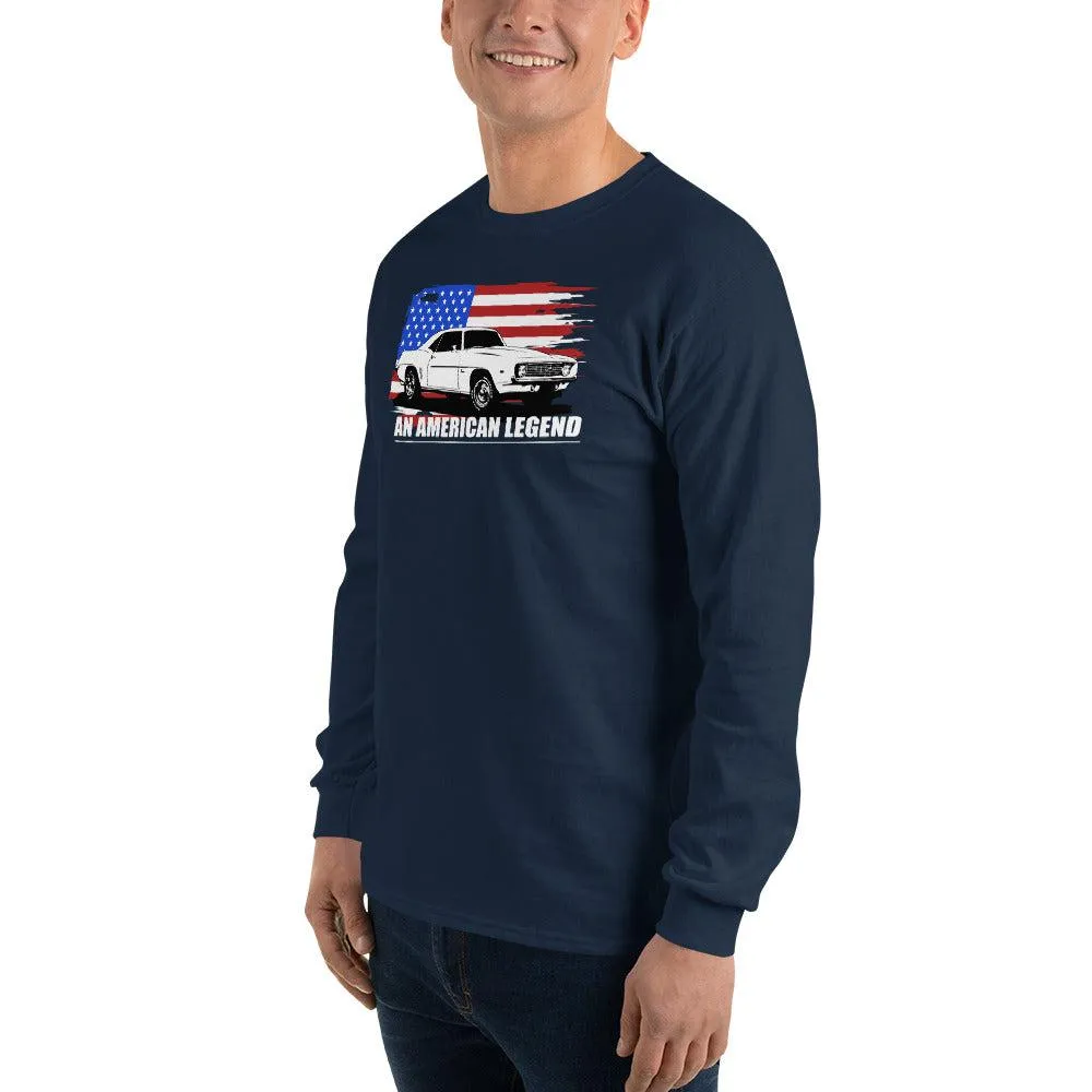 1969 Camaro 1st Gen American Flag Design Long Sleeve T-Shirt