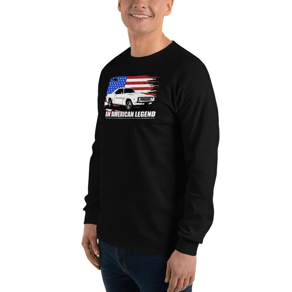 1969 Camaro 1st Gen American Flag Design Long Sleeve T-Shirt