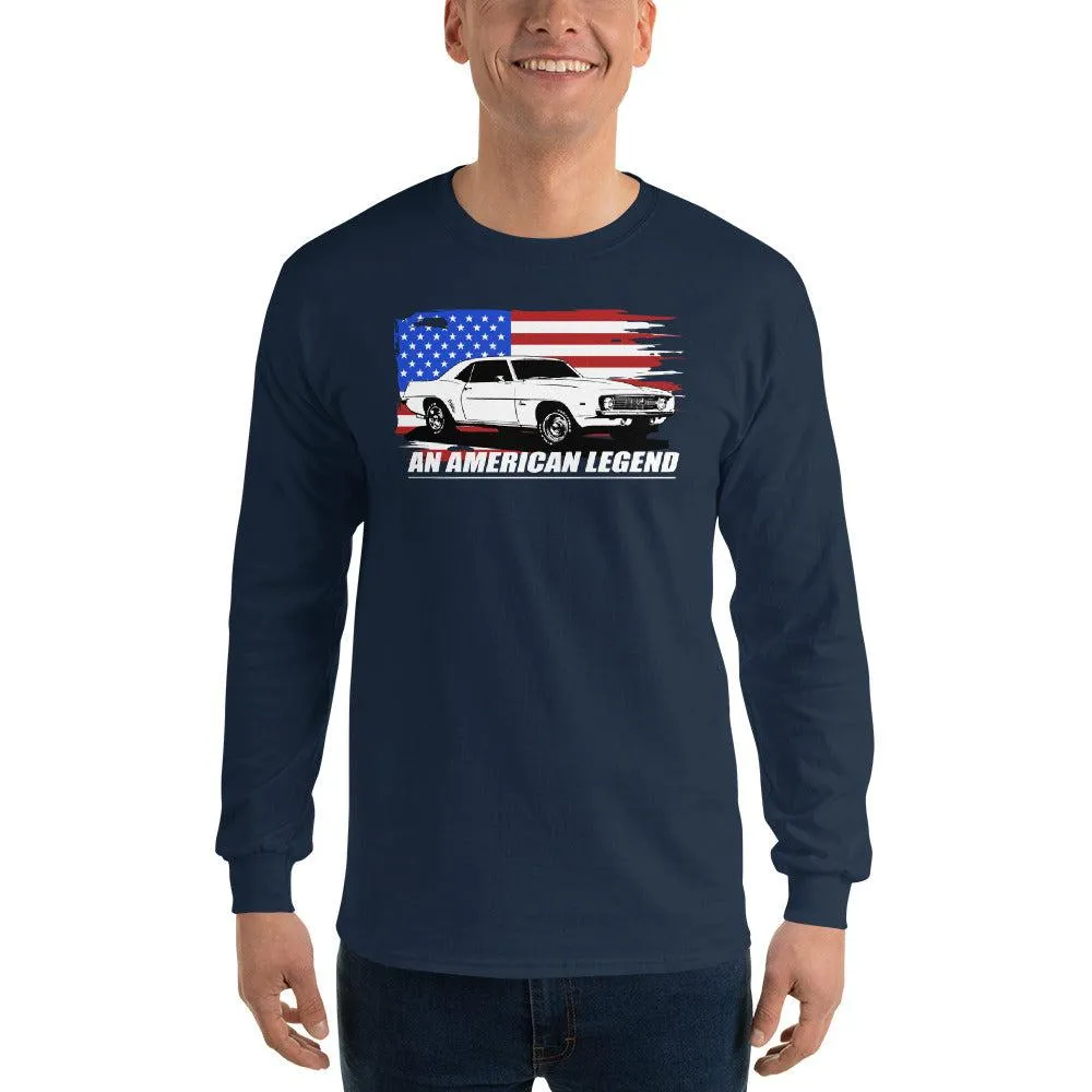 1969 Camaro 1st Gen American Flag Design Long Sleeve T-Shirt