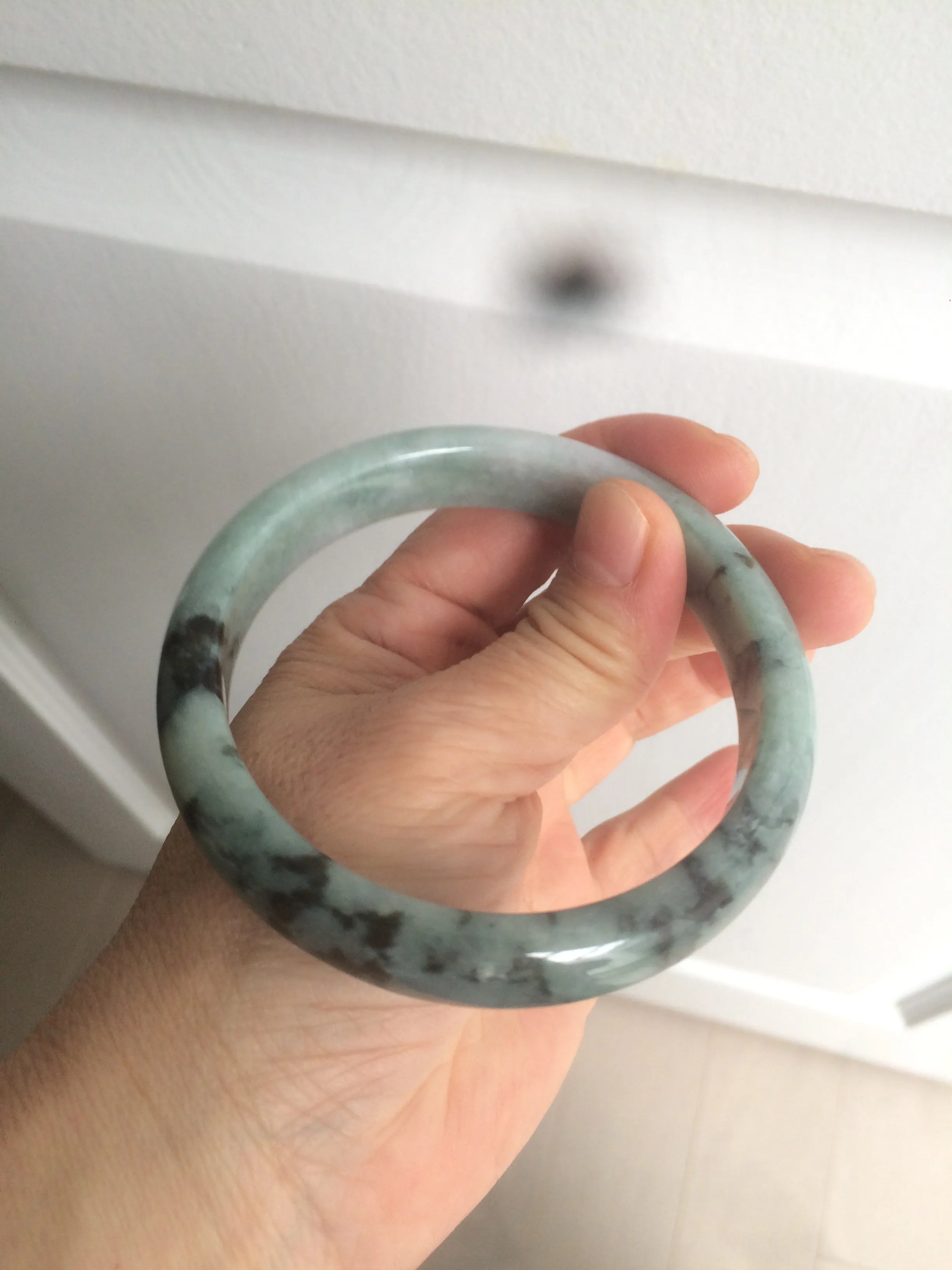 61.8 mm certified type A 100% Natural dark green Jadeite Jade bangle AR62-2255