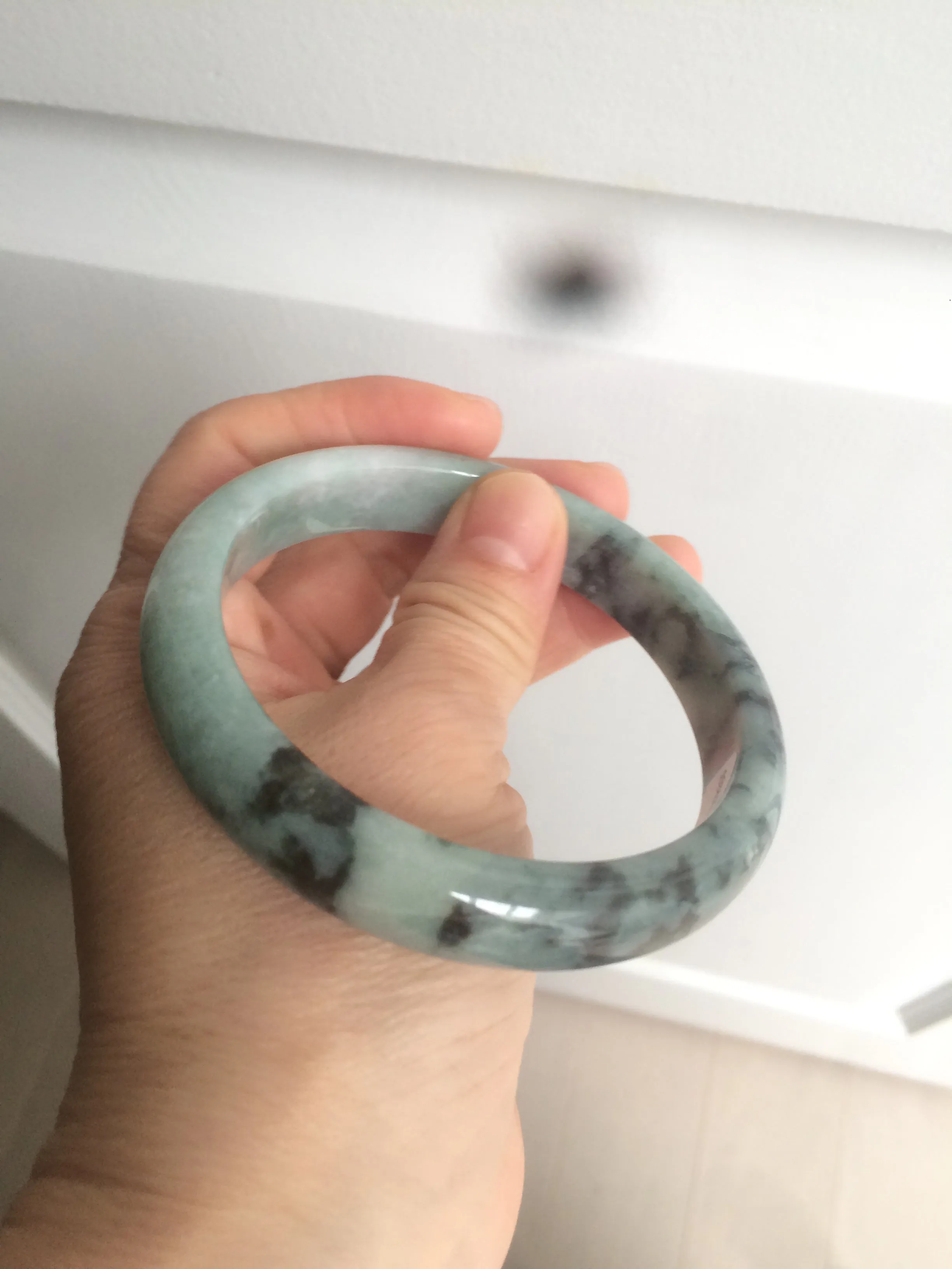 61.8 mm certified type A 100% Natural dark green Jadeite Jade bangle AR62-2255