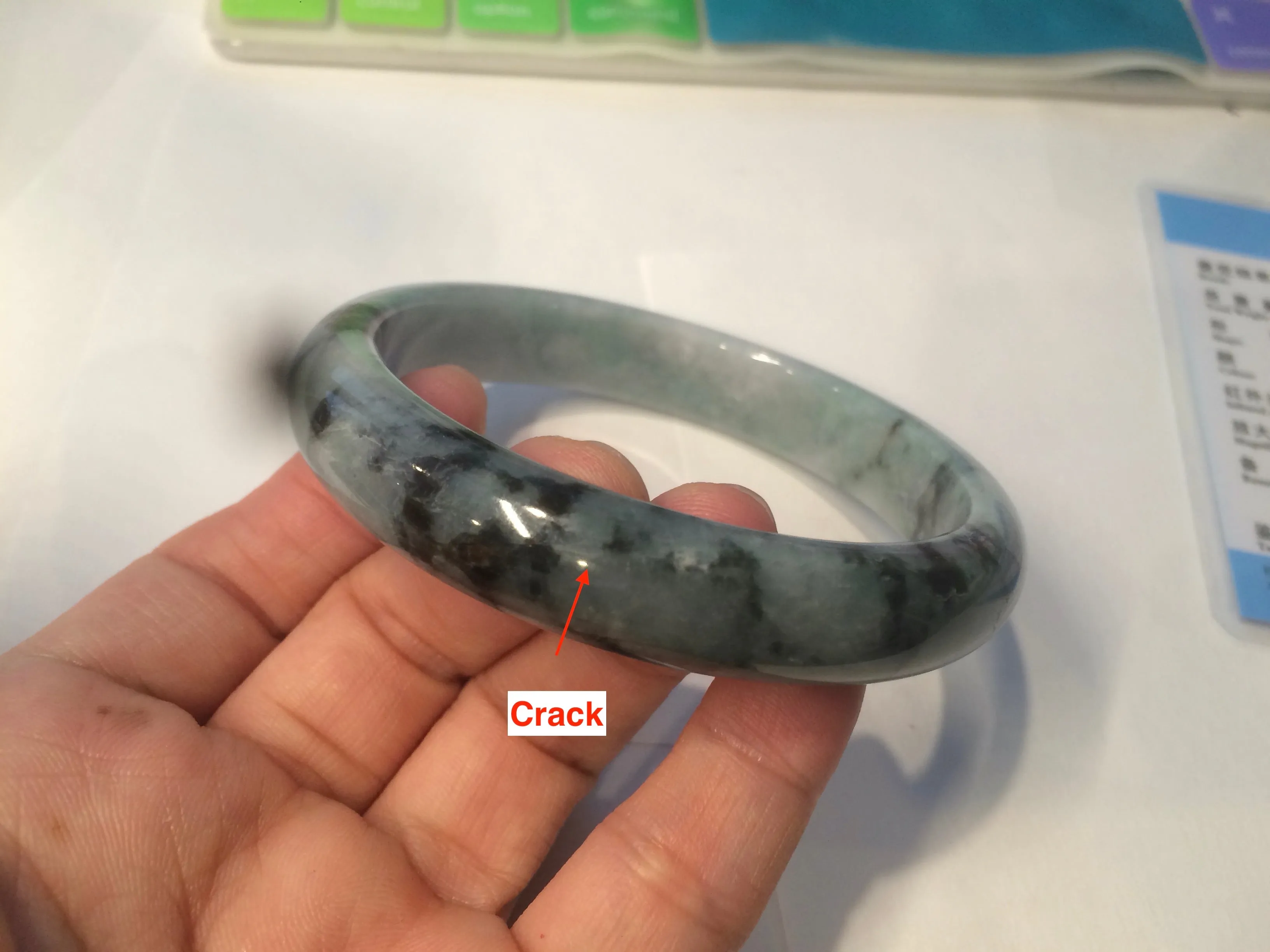 61.8 mm certified type A 100% Natural dark green Jadeite Jade bangle AR62-2255