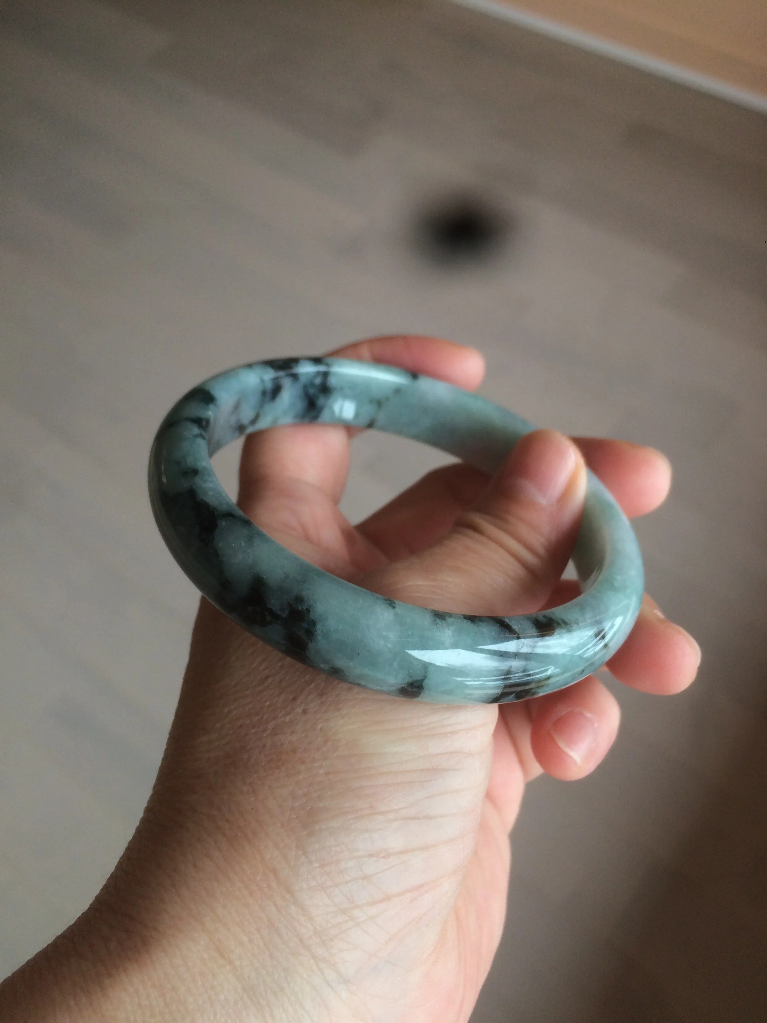 61.8 mm certified type A 100% Natural dark green Jadeite Jade bangle AR62-2255