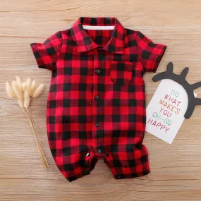 Baby Boy Romper Short Plaid Toddler Jumpsuits