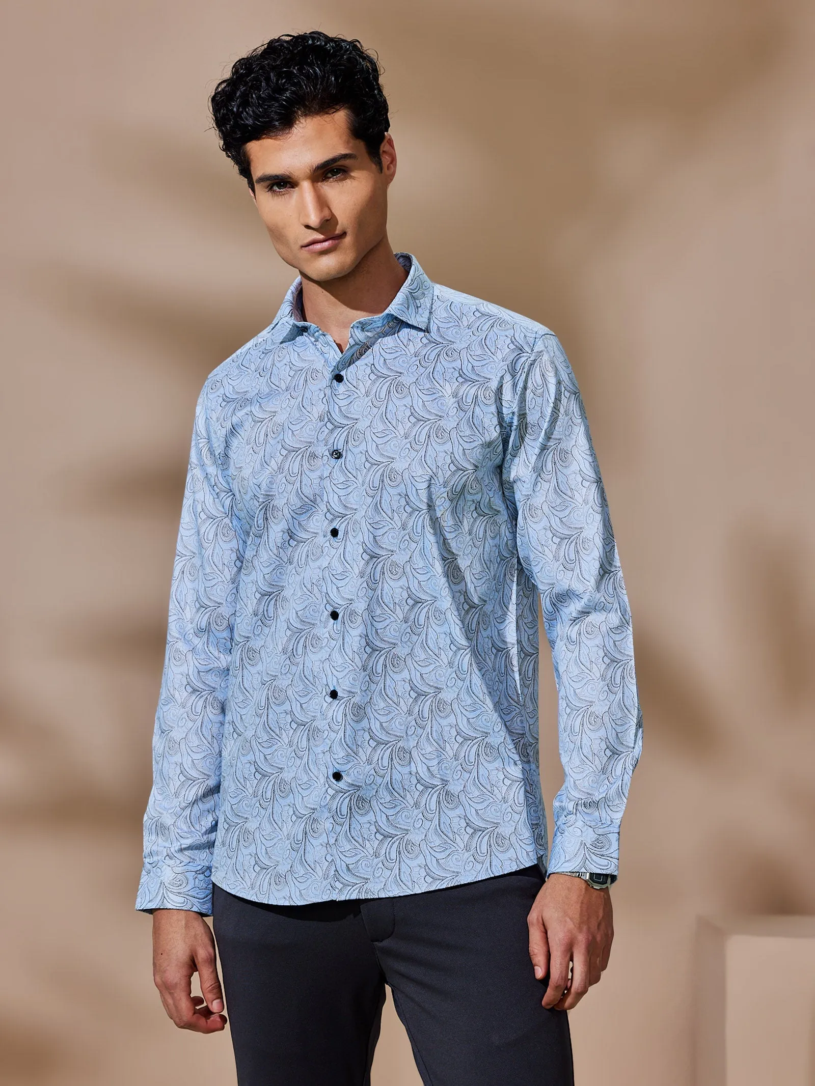 Blue Printed Party Wear Shirt