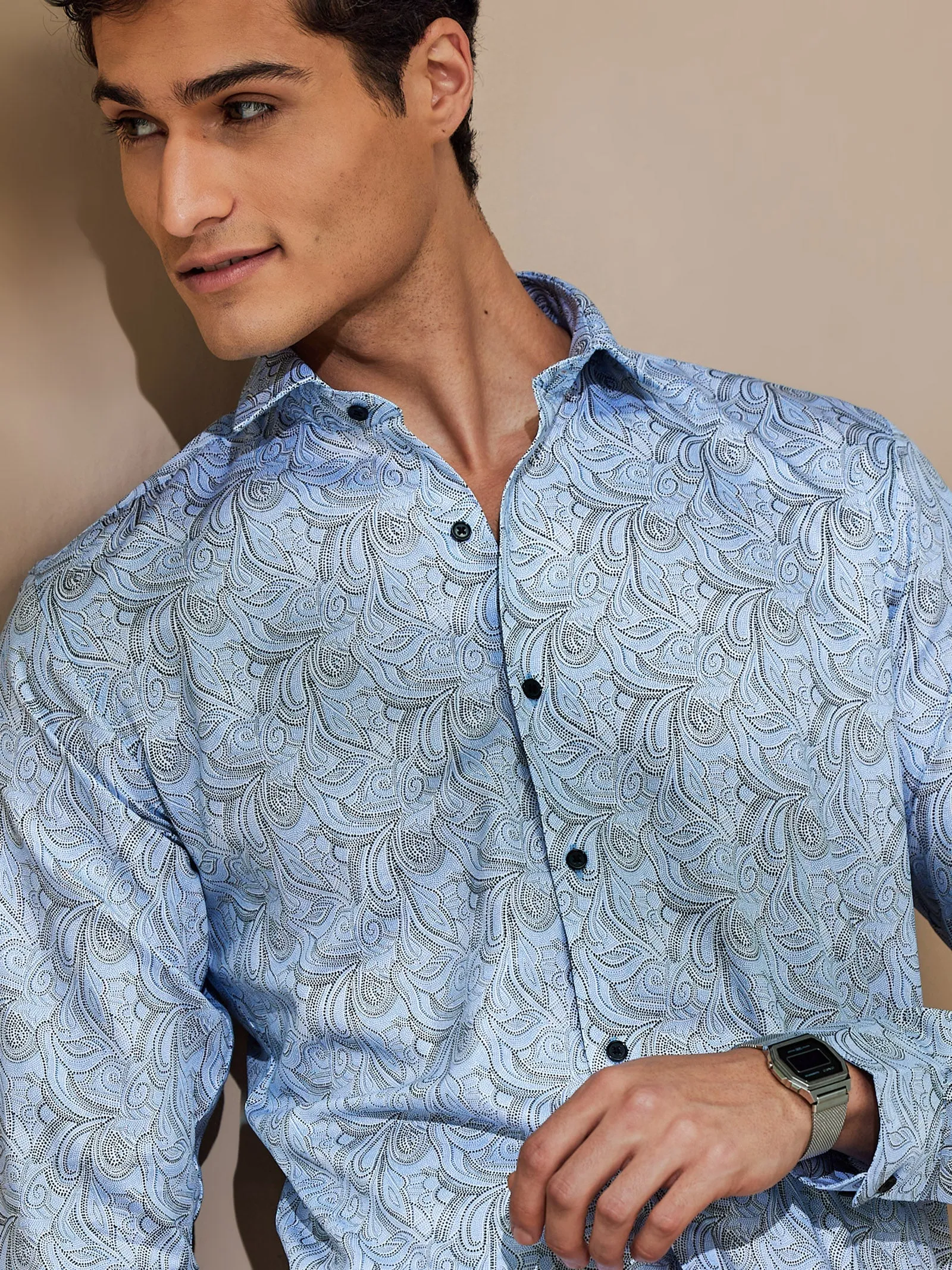 Blue Printed Party Wear Shirt