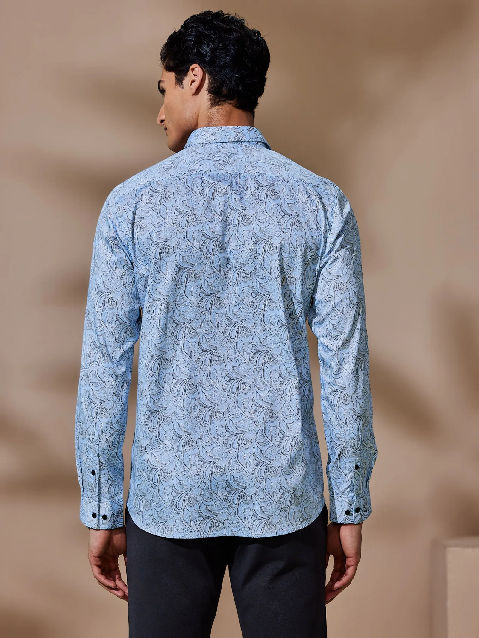 Blue Printed Party Wear Shirt