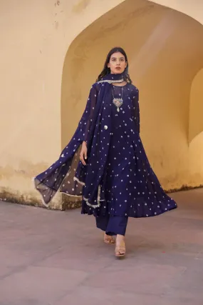 Blue tie and dye bhandhej anarkali