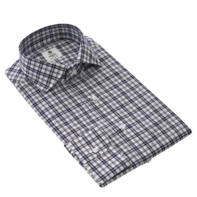 Checked Cotton Shirt in White and Blue