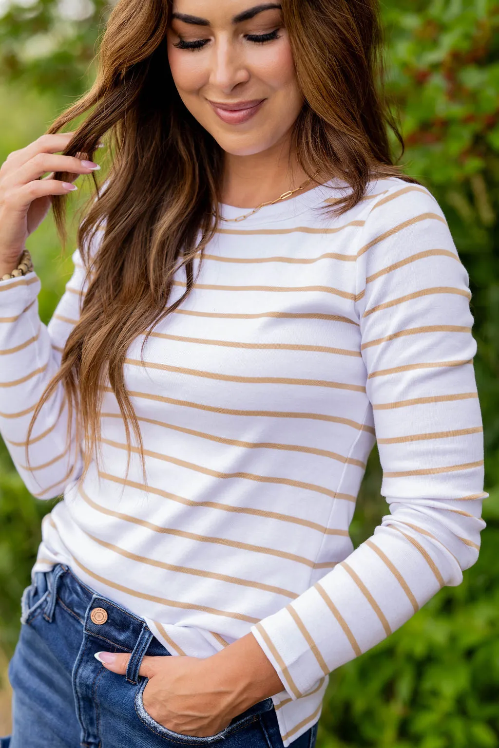 Classic Striped Side Slit Long Sleeve Tee