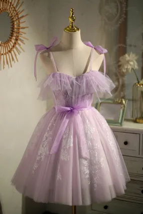 Cute Purple Sleeveless Lace Up Princess Short Homecoming Dresses