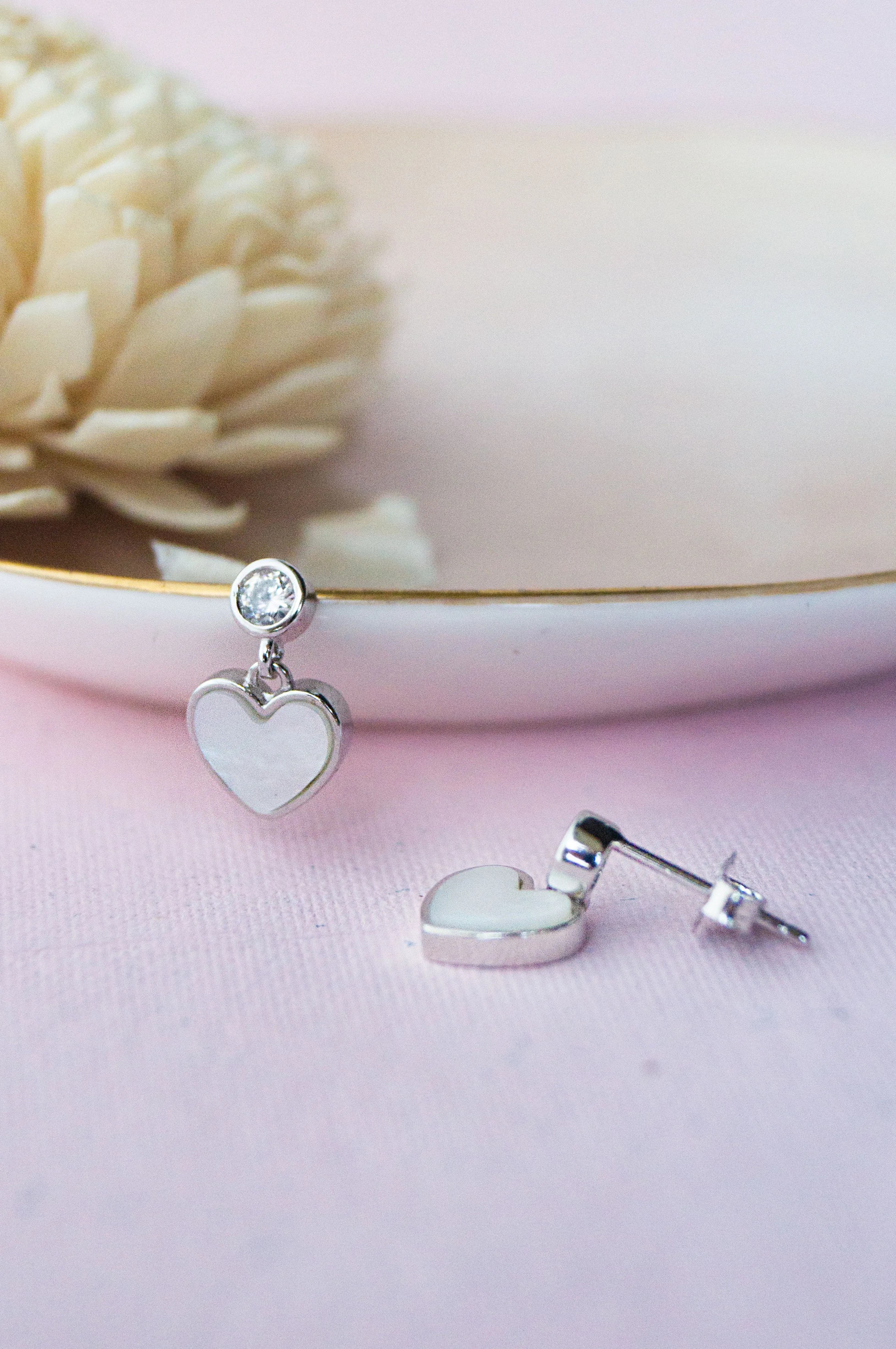 Dainty Mother-Of-Pearl Heart Sterling Silver Necklace Set