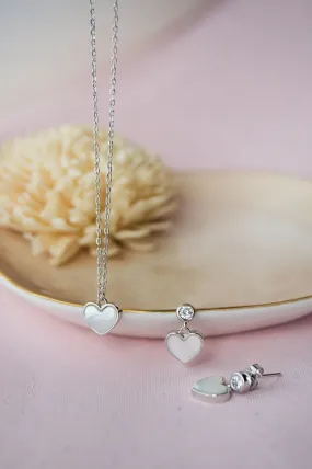 Dainty Mother-Of-Pearl Heart Sterling Silver Necklace Set