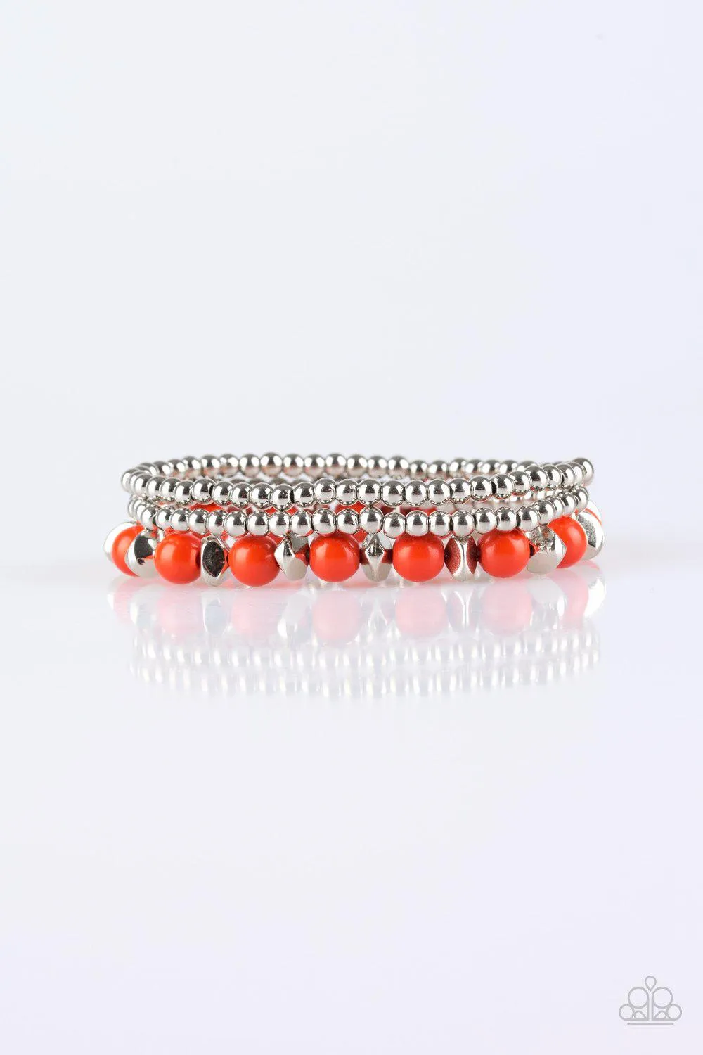 Epic Escape Orange and Silver Stretch Bracelet Set - Paparazzi Accessories