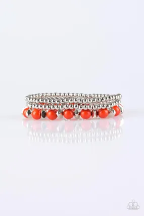 Epic Escape Orange and Silver Stretch Bracelet Set - Paparazzi Accessories