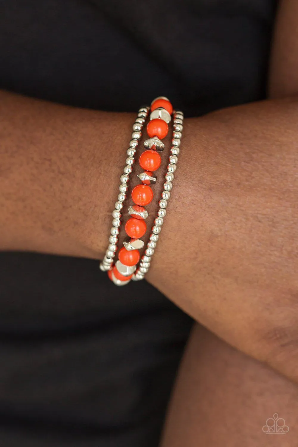 Epic Escape Orange and Silver Stretch Bracelet Set - Paparazzi Accessories