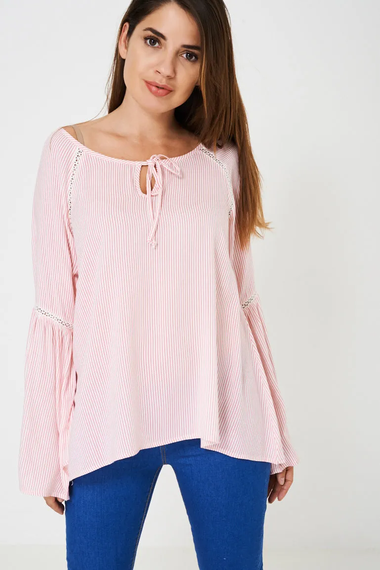 Fluted Sleeve Top in Pink Stripes