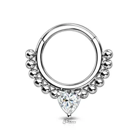 Heart CZ Hinged Segment Hoop Ring - Clear