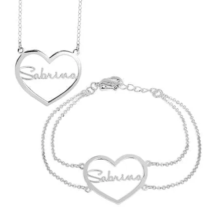 Heart Nameplate Necklace & Bracelet