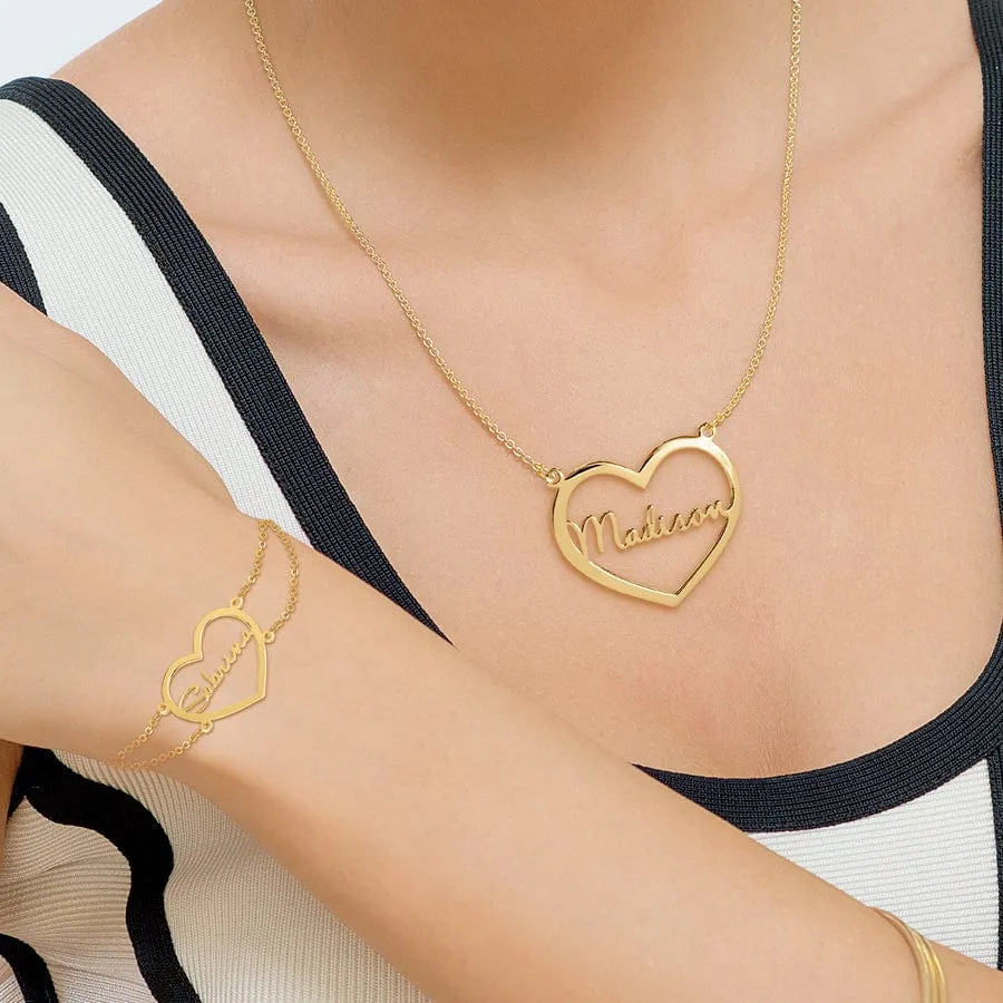 Heart Nameplate Necklace & Bracelet