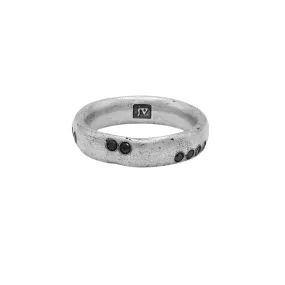 JOHN VARVATOS MEN'S STERLING SILVER WIDE STACKING RING WITH ROUND BLACK DIAMONDS