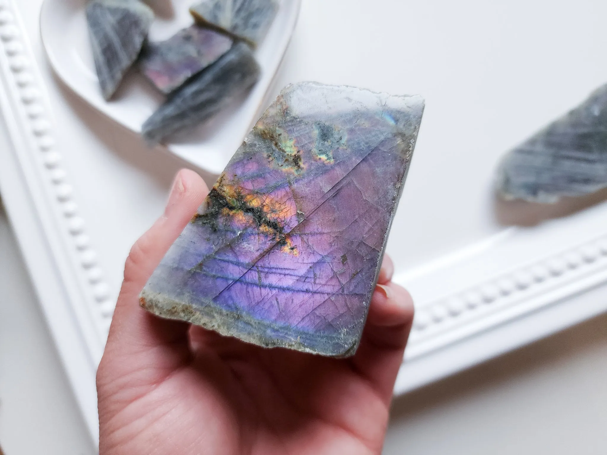 Labradorite Free Form Raw & Polished || Grade A Purple Pink Sunset Flash