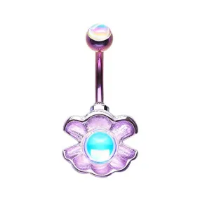 Purple Synthetic Moonstone Clamshell WildKlass Belly Button Ring