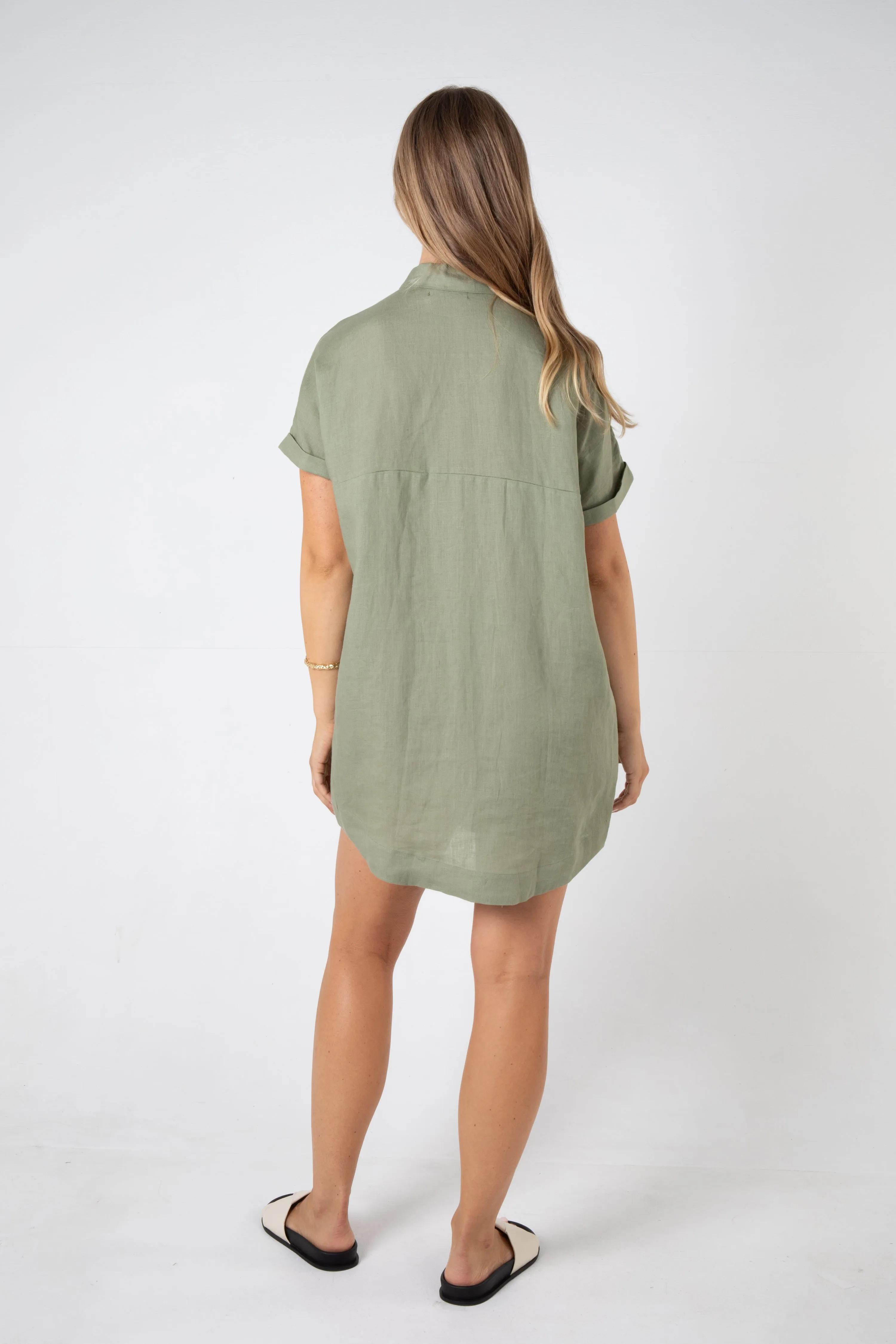 RAYLEIGH LINEN SHIRT DRESS - SAGE