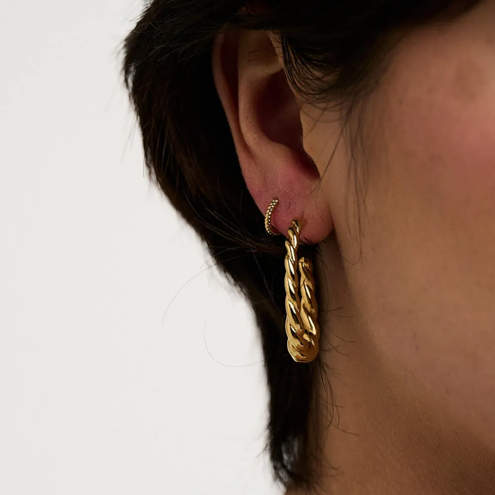 Rope Mini Micro Hoop Earrings - Gold