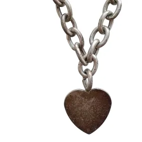 V I N T A G E // lovely ornament / sterling silver oval cable link chain with a heart pendant / 17, 26g