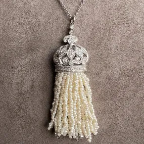 Vintage Diamond & Pearl Tassel Necklace