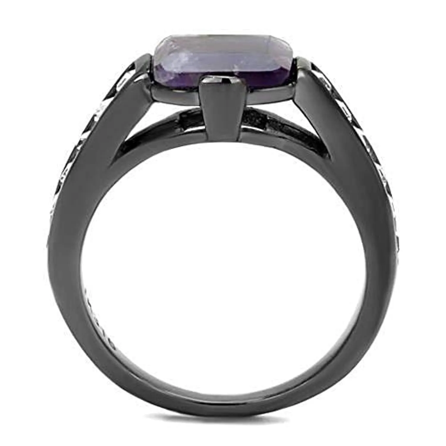 WildKlass Stainless Steel Ring IP Light Black (IP Gun) Women Precious Stone Amethyst