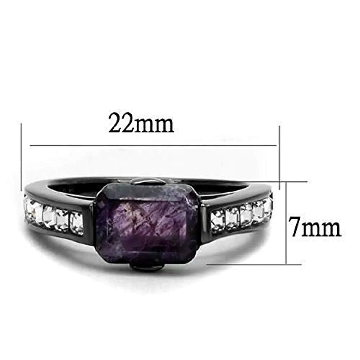 WildKlass Stainless Steel Ring IP Light Black (IP Gun) Women Precious Stone Amethyst