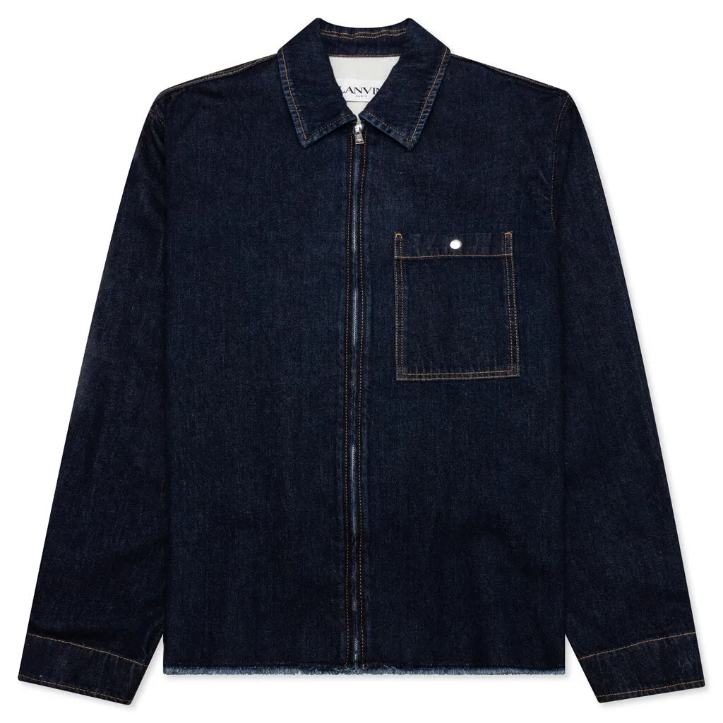 Zipped Denim Shirt - Navy Blue